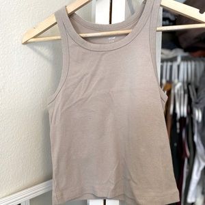 light beige fitted mid-heavy knit tank top